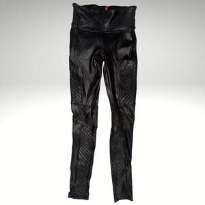 SPANX Black Faux Leather Moto Leggings Size XS